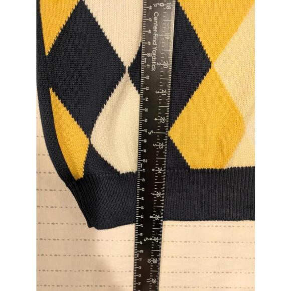 Brooks Brothers Country Club Men's Argyle V-Neck Sweater - Yellow & Navy - Picture 8 of 9